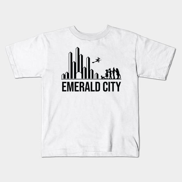 The Wizard of Oz Characters Emerald City Skyline Silouettes Kids T-Shirt by alltheprints